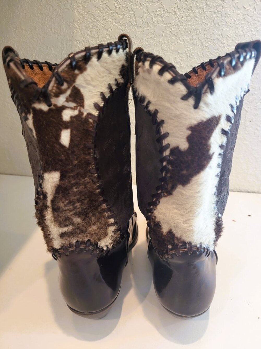 VINTAGE Donald J Pliner Western Couture Cowhide Whipstitch Boots Size 7 Italy - Picture 2 of 7